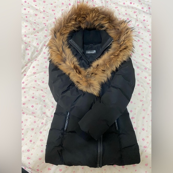 Mackage Black Puffer Jacket with Brown Fur Trim - Picture 3 of 4